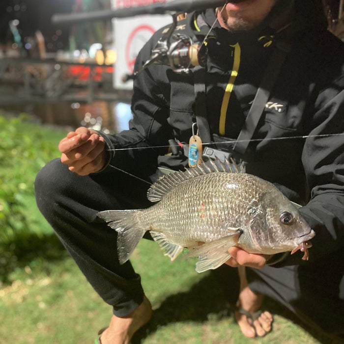 Brendon James McDonald with a bream caught on a LandCaster Bottom Bug soft plastic. @theboysfishing