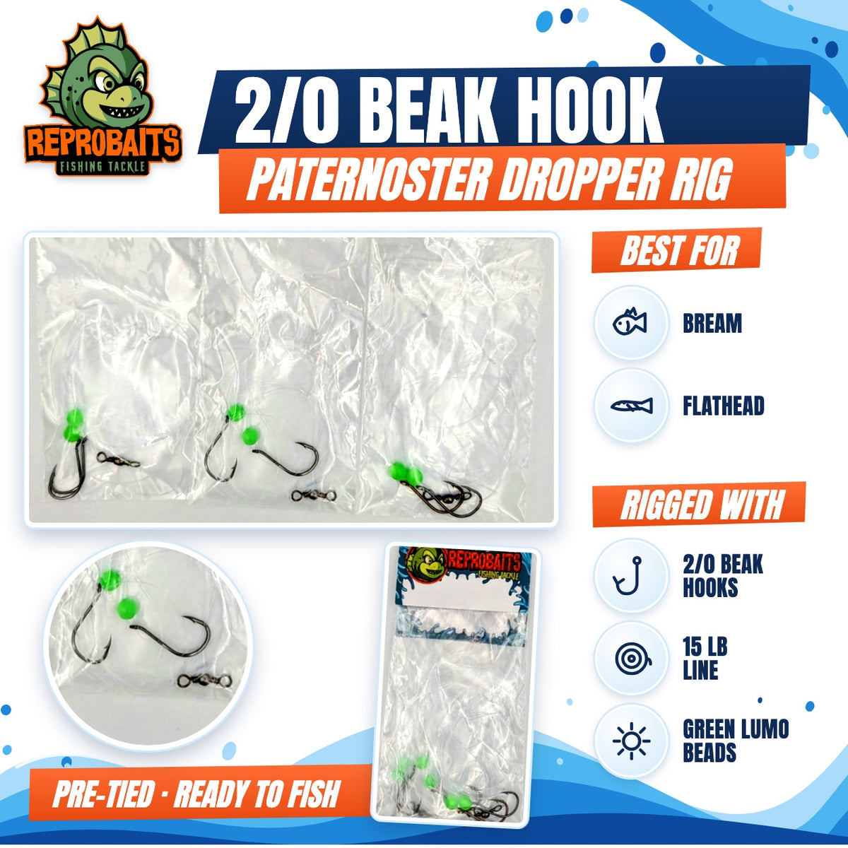 2-Hook Bream & Flathead Paternoster Dropper Rig 3 Pack