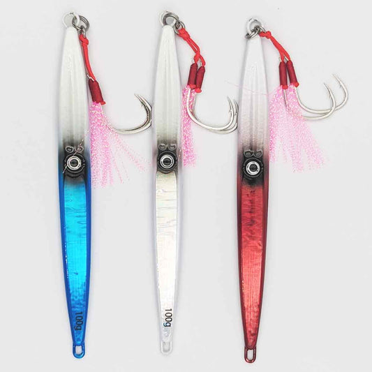 ReproBaits Tackle Ink Blot 100g jig with 4/0 assist hook for kingfish and trevally