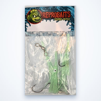 Salmon and Surf 3/0 Dropper Loop Rigs With Silicone Squid Lumo 3 Pack