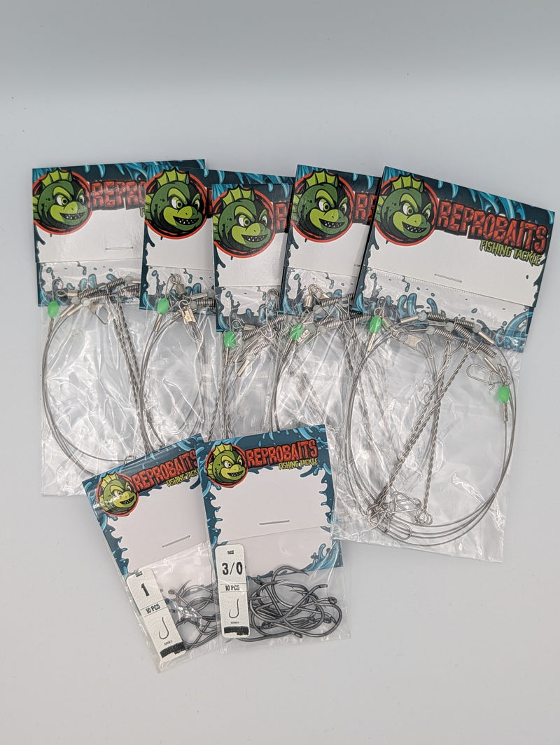 5-Pack 3-Hook Wire Paternoster Rigs + 20 Hooks #1 and #3/0
