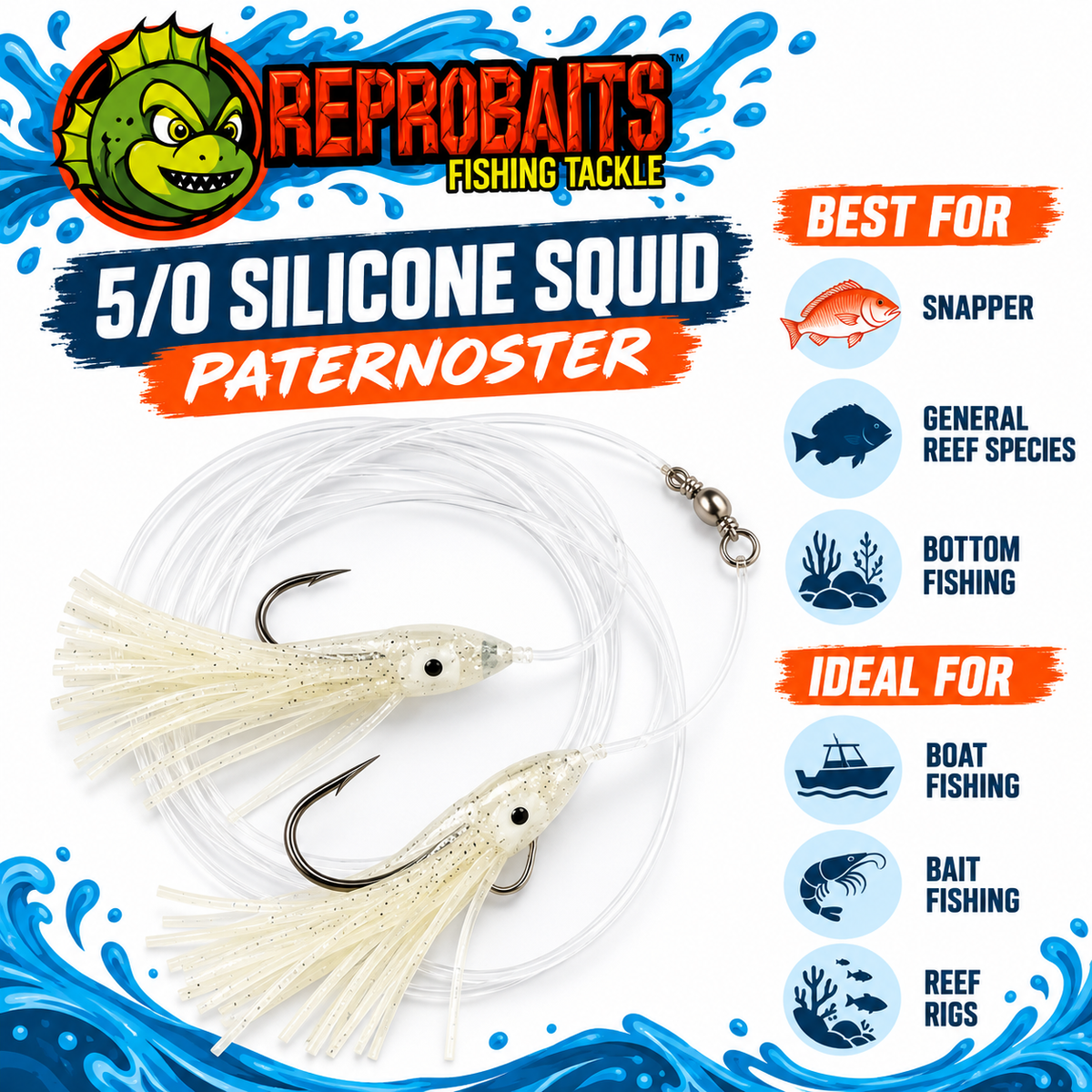5/0 Silicone Squid Paternoster Dropper Loop Rig 3 Pack