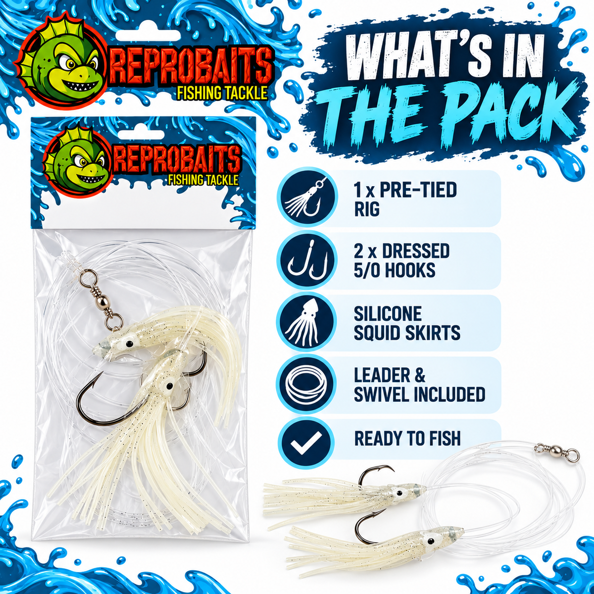 5/0 Silicone Squid Paternoster Dropper Loop Rig 3 Pack