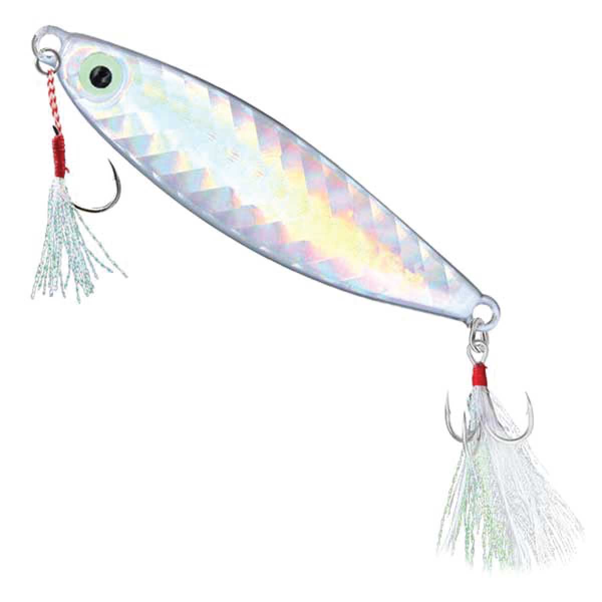 ReproBaits Tackle 20g holographic flat slice jig with stinger hook for rock and surf fishing