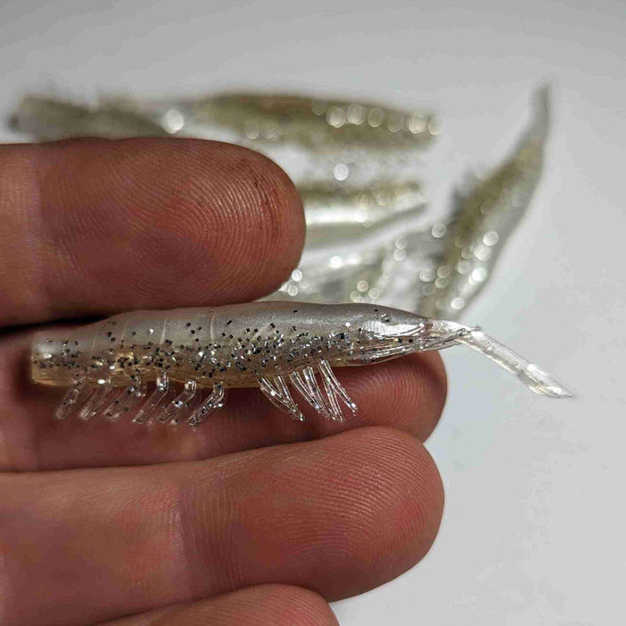 Bullet Prawn soft plastic lure for bream and flathead, 61mm prawn imitation, versatile jig head compatibility, ideal for Australian winter fishing..PORTRAIT