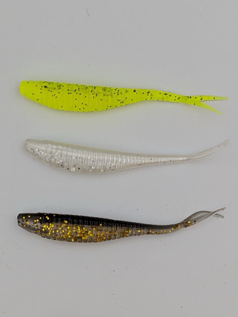 ReproBaits Split Tail Baitfish 4-inch soft plastics, 3-pack bundle, 24 lures three colours