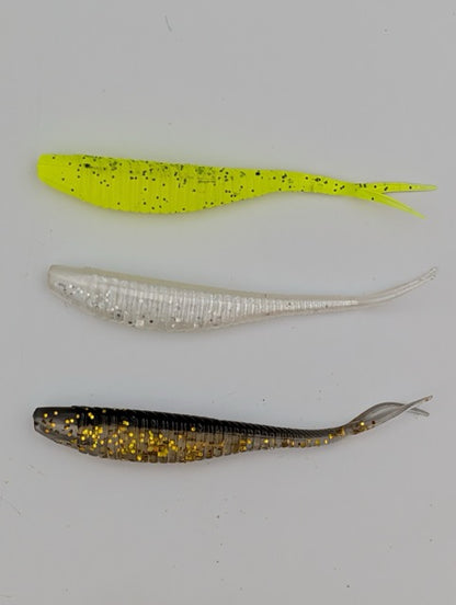 ReproBaits Split Tail Baitfish 4-inch soft plastics, 3-pack bundle, 24 lures three colours