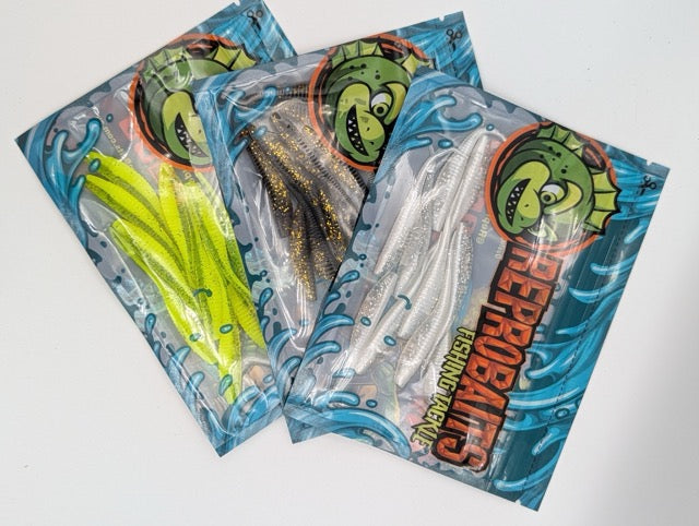 3 Packs ReproBaits Split Tail Baitfish 4-Inch Soft Plastics – 24-Lure Three-Colour Bundle