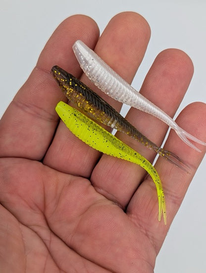 ReproBaits Split Tail Baitfish 4-inch soft plastics, 3-pack bundle, 24 lures three colours
