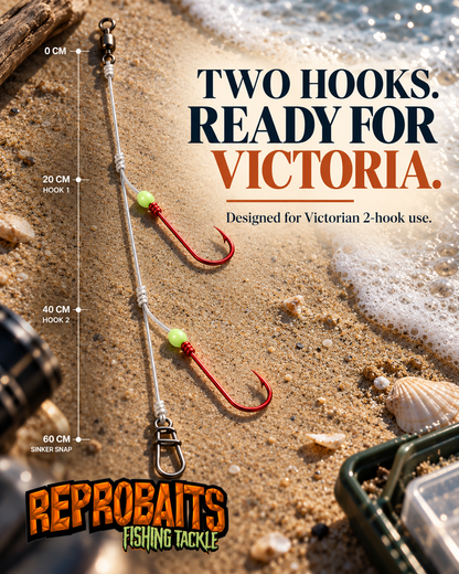 2 Hook Hand-Tied Whiting Paternoster Rigs – 3 Pack