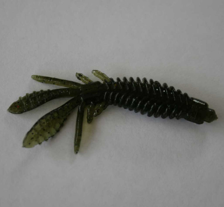 LandCaster Fishing Baits & Lures Dark Green with Black Flake Sea Bug Scented Crayfish Squid Soft Plastic Bream Flathead Bass Perch 10 Pack 6.5 cm