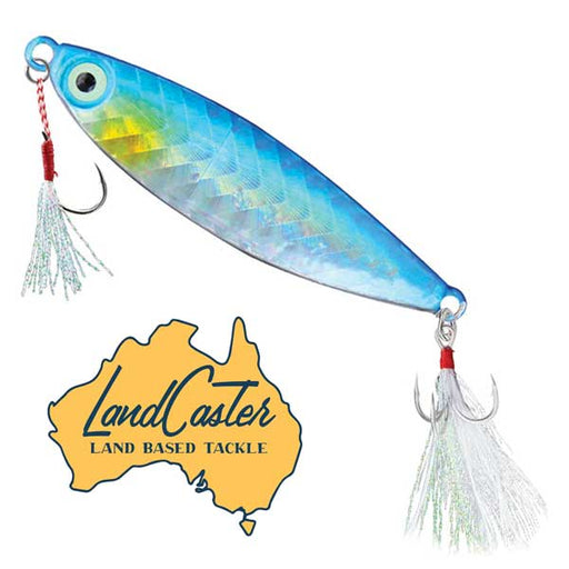 LandCaster Jigs Bunker Blue Holo Flat Slice Jigs 20 gram With Stinger Hook Microjigs Holographic Rock Fishing Surf Fishing Casting