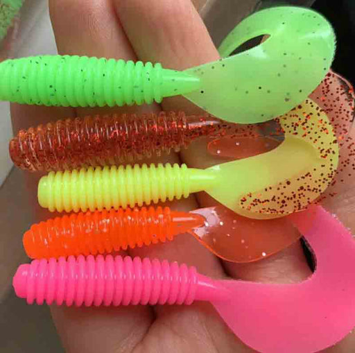 LandCaster Lures Pink Screwtail Grub Soft Plastic Bread and Butter for Flathead Snapper and Bream 7cm